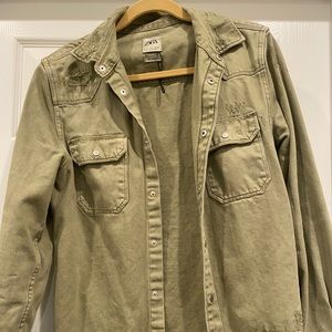 Zara green denim button up jacket